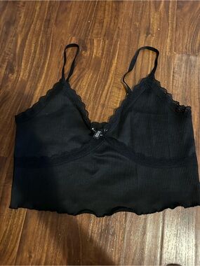 H&M Black Ribbed Lace-Trim Crop Bralette